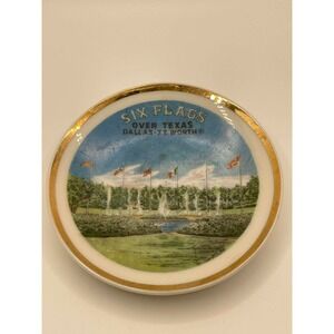 Vintage Six Flags Over Texas Souvenir Plate Dallas Ft Worth Park Collectible